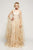 Milano Formals - Sleeveless Jewel Neckline Lace Embellished Dress with Cape E2158  in Gold