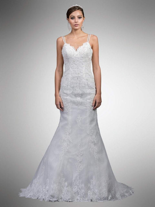 Dancing Queen - 5 Beaded Lace Sweetheart Mermaid Gown in White