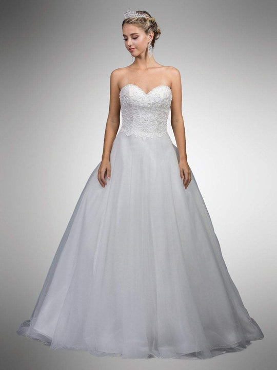 Dancing Queen - 8 Strapless Embellished Lace Ballgown With Train in White