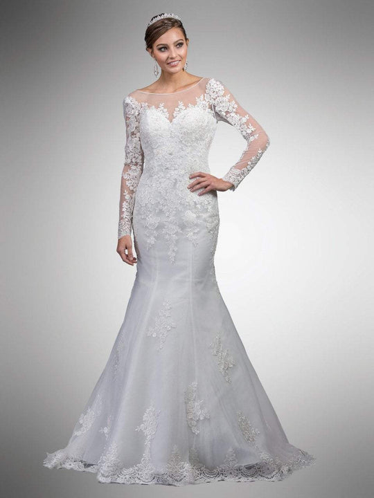 Dancing Queen - 12 Illusion Long Sleeve Wedding Dress in White