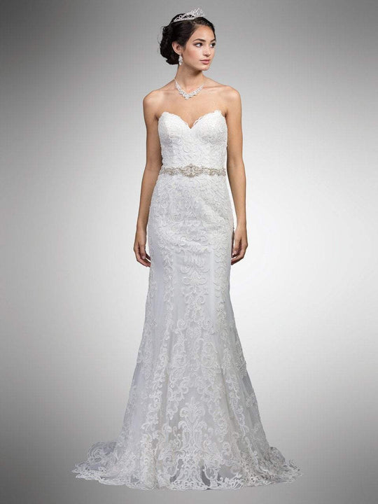 Dancing Queen - 17 Accented Lace Sweetheart Sheath Gown in White