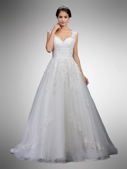 Dancing Queen - 19 Lace Embroidered V-neck Ballgown in White