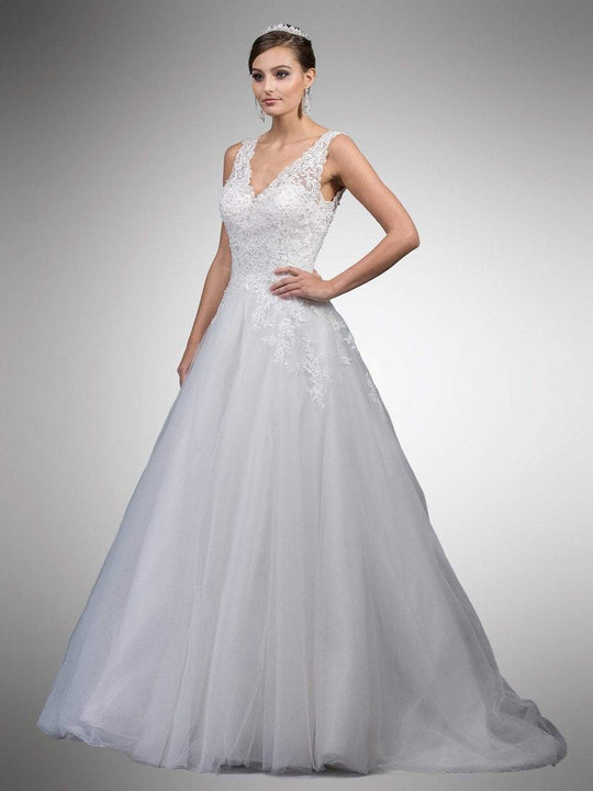 Dancing Queen - 27 Jewel Accented Floral Appliqued Ballgown in White