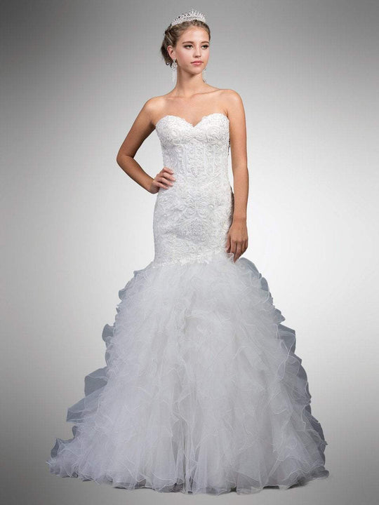Dancing Queen - 37 Strapless Ruffled Trumpet Bridal Gown in White