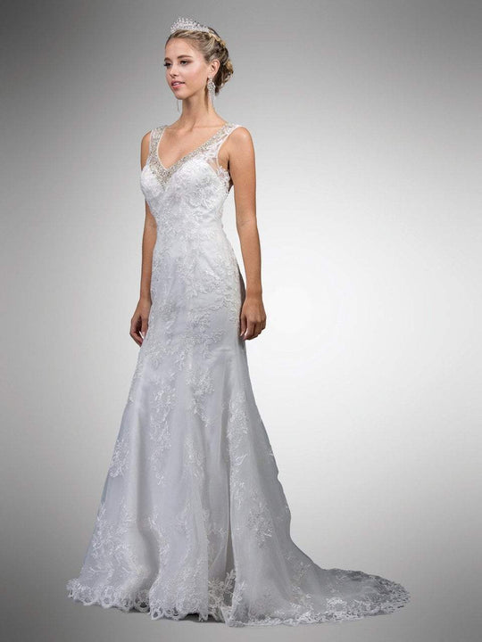 Dancing Queen - 44 Lace Embroidered Sheer Bridal Dress in White