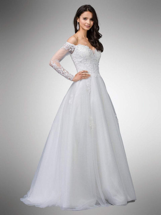 Dancing Queen - 47 Embellished Lace Off-Shoulder Ballgown in White