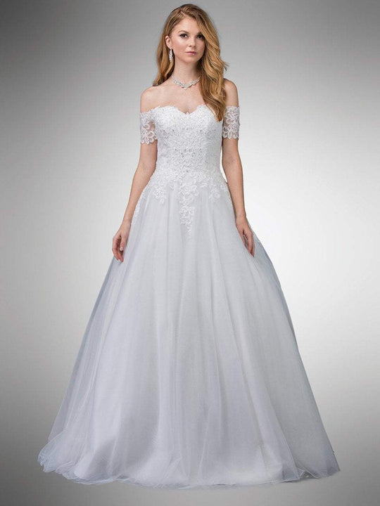 Dancing Queen - 48 Lace Applique Off-Shoulder Ballgown With Overlay in White
