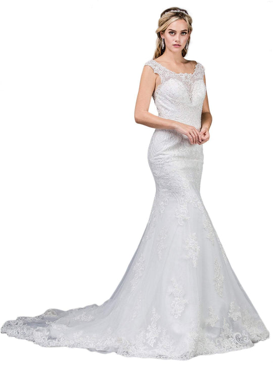 Dancing Queen - 70 Lace Applique Scoop Trumpet Wedding Gown