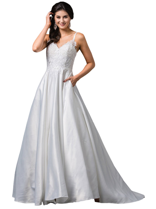 Dancing Queen Bridal - 81 Sleeveless Embellished V-neck A-line Gown In White