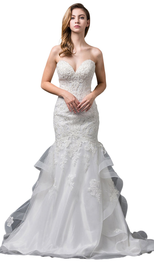 Dancing Queen Bridal - 83 Strapless Embroidered Sweetheart Mermaid Gown In White