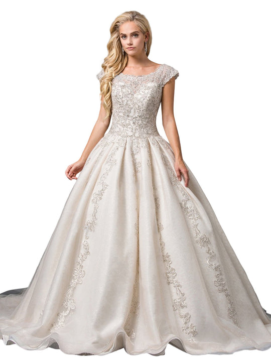 Dancing Queen - 89 Beaded Scoop Wedding Dress In White and Neutral