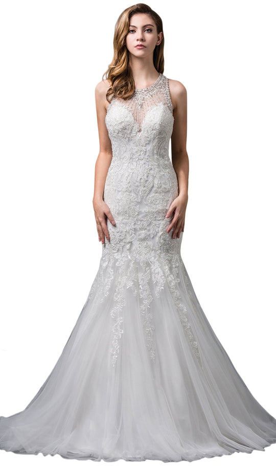 Dancing Queen Bridal - 90 Embellished Jewel Neck Trumpet Gown In White