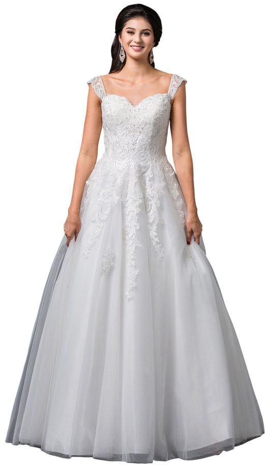 Dancing Queen Bridal - 99 Sleeveless Lace Sweetheart Ballgown In White