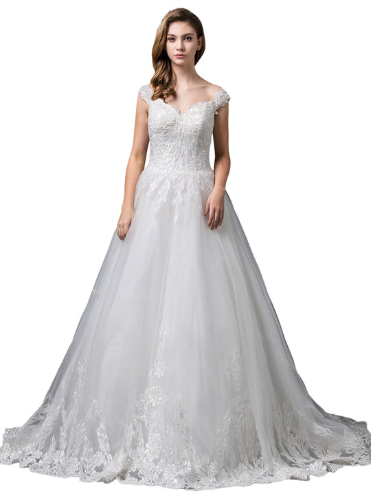 Dancing Queen Bridal - 101 Beaded Off-Shoulder Wedding Gown In White