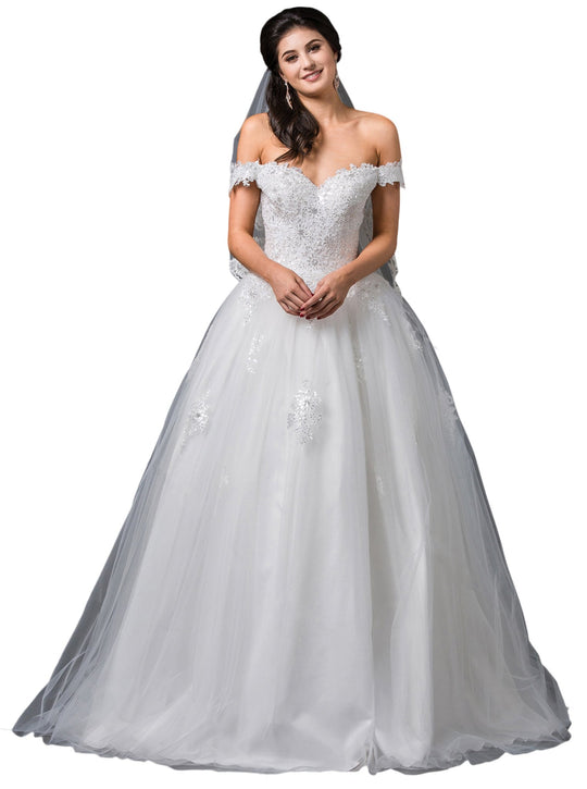 Dancing Queen Bridal - 104 Embroidered Off-Shoulder Wedding Dress In White