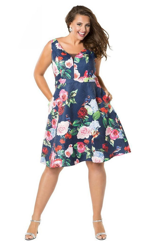 CE1806 Floral Print V-neck Dress