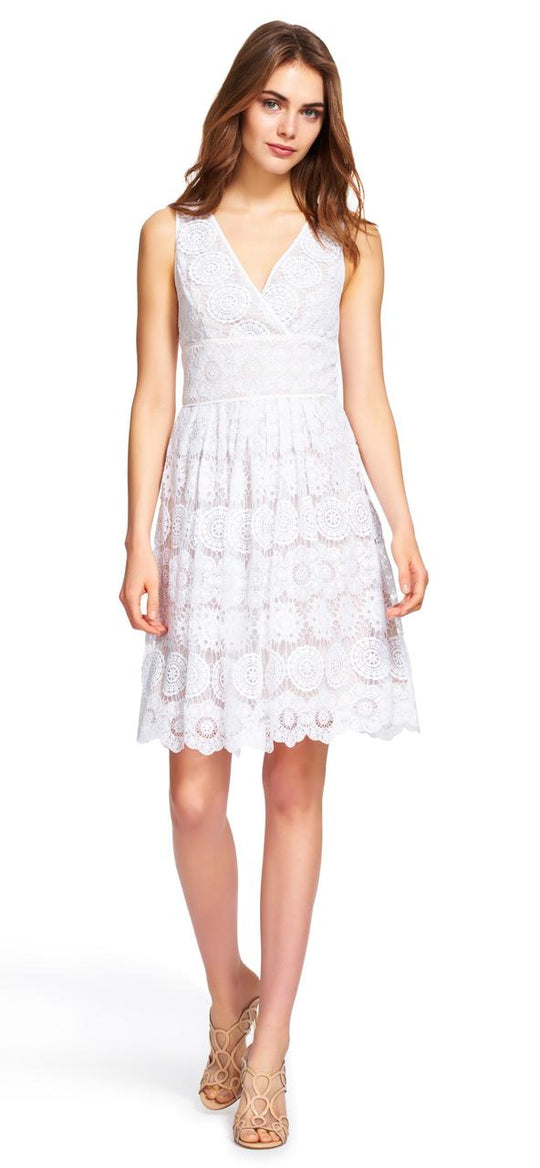 Adrianna Papell - V-Neck Lace and Mesh Dress 13262740 in White