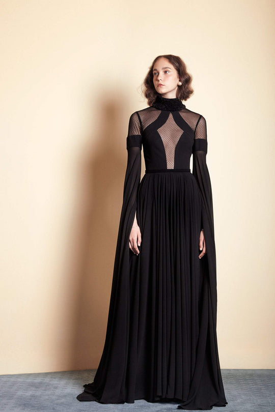Saiid Kobeisy - Pre-Fall19-01 High Neck A-line Gown With Long Sleeves In Black