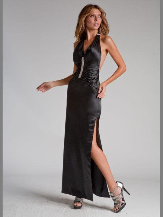 Colors Dress - 0212 Sleeveless V Neck Pleated Sheath Gown in Black