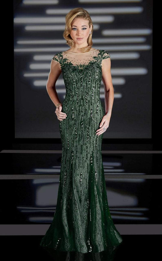MNM Couture - 0295 Embellished Illusion Cap Sleeve Gown In Green