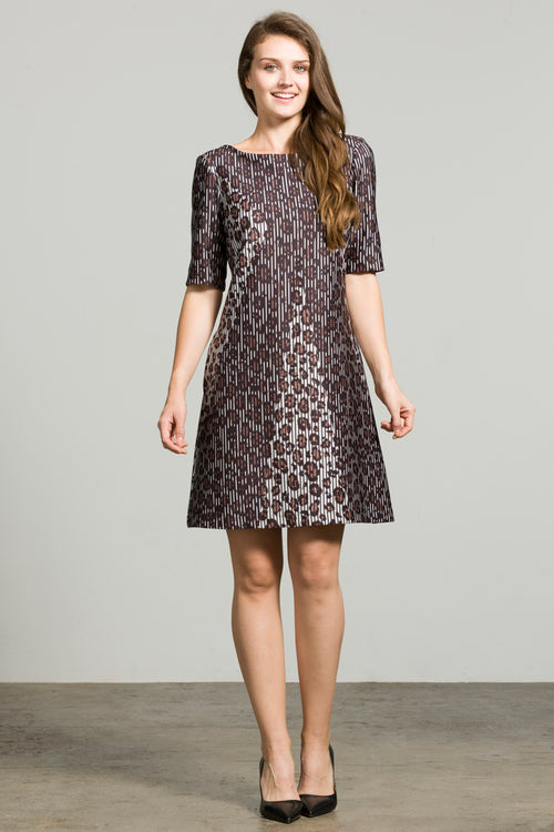 Taylor - Boat Neck Printed Short Dress 8447M in Brown