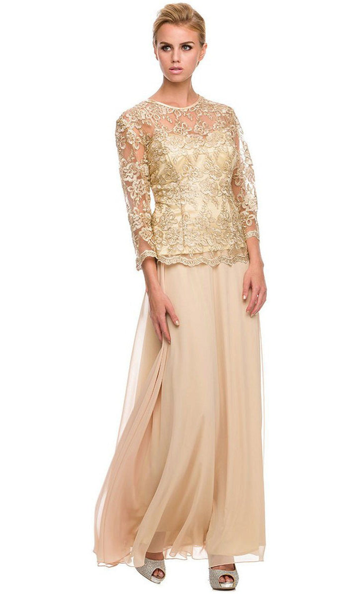 Sheer Lace Jewel Neck A-line Long Formal Dress