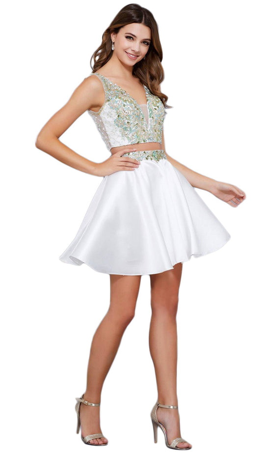 Nox Anabel - 6275 Two-Piece Bejeweled V-Neck Dress