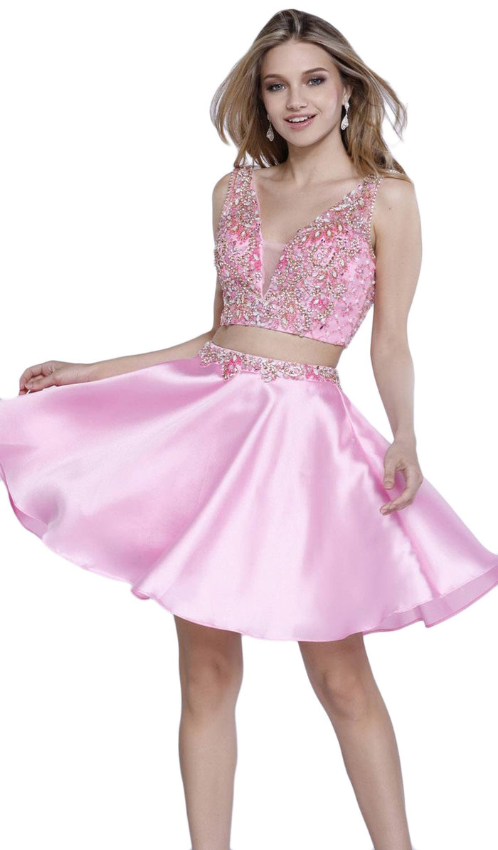 Two-Piece Bejeweled V-Neck Dress