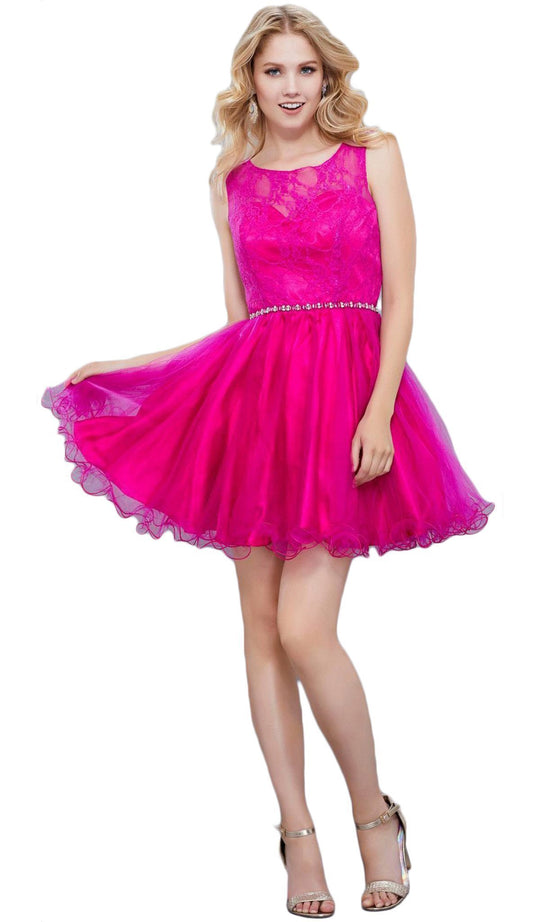 Sleeveless Ruffled Lace Hemmed Cocktail Dress