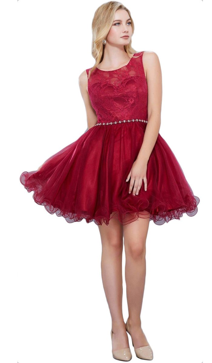 Sleeveless Ruffled Lace Hemmed Cocktail Dress