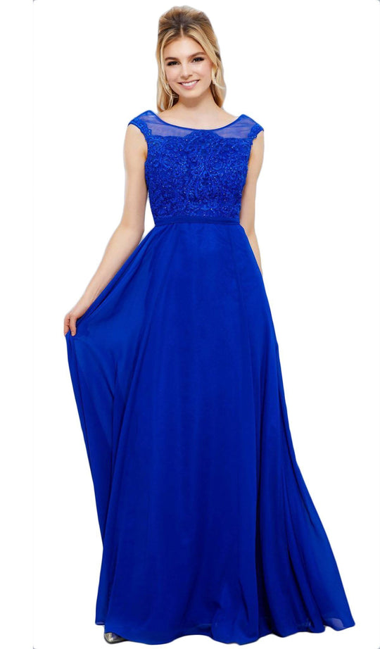 Elegant Lace Bodice Scoop Back Chiffon A-Line Evening Gown