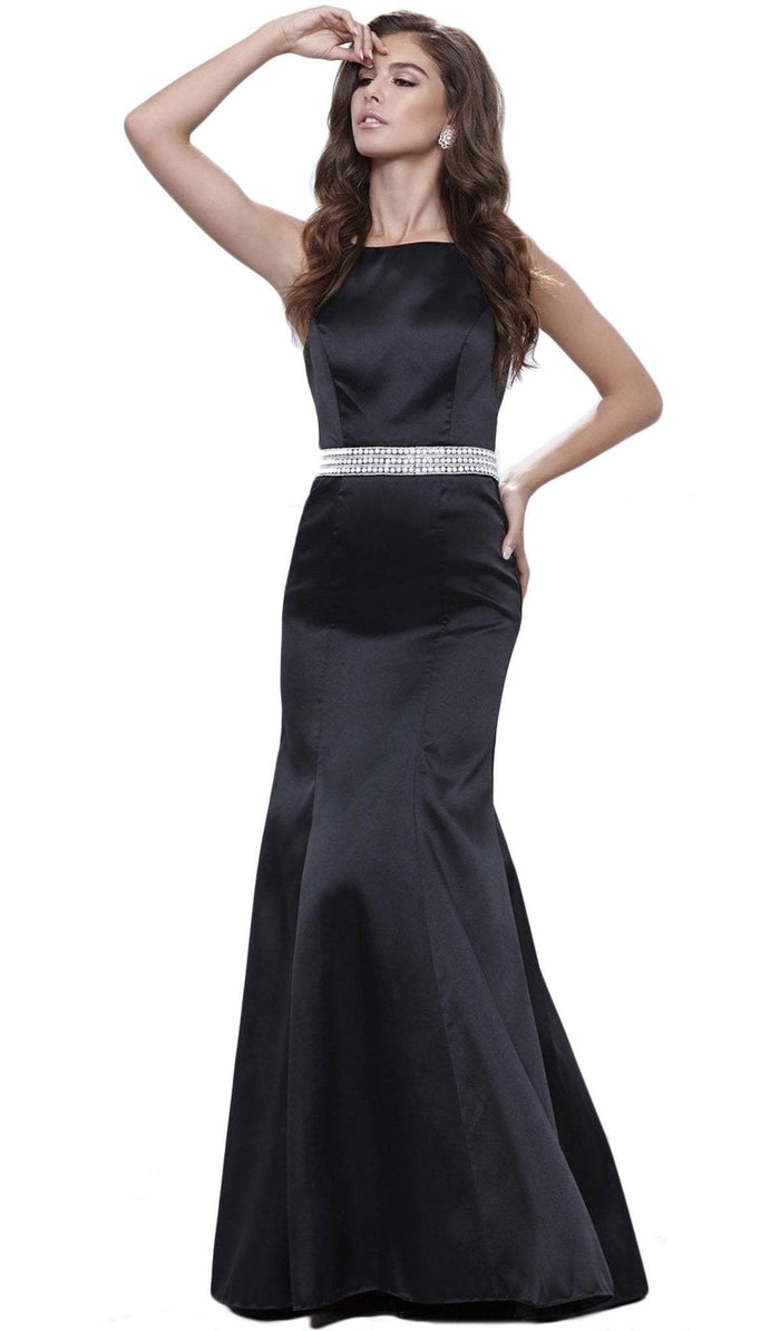 Sleeveless Beaded Waist Trumpet Evening Gown