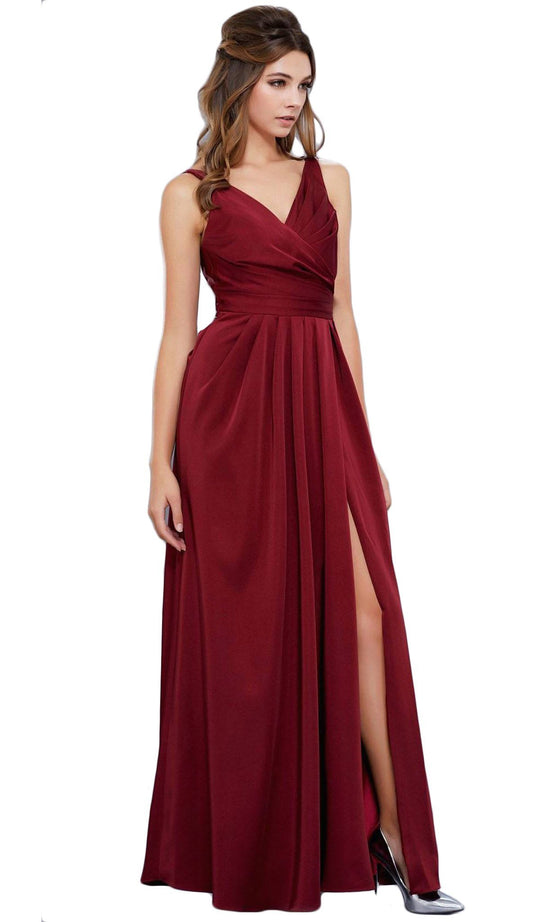 V-Neck Satin Long Evening Gown