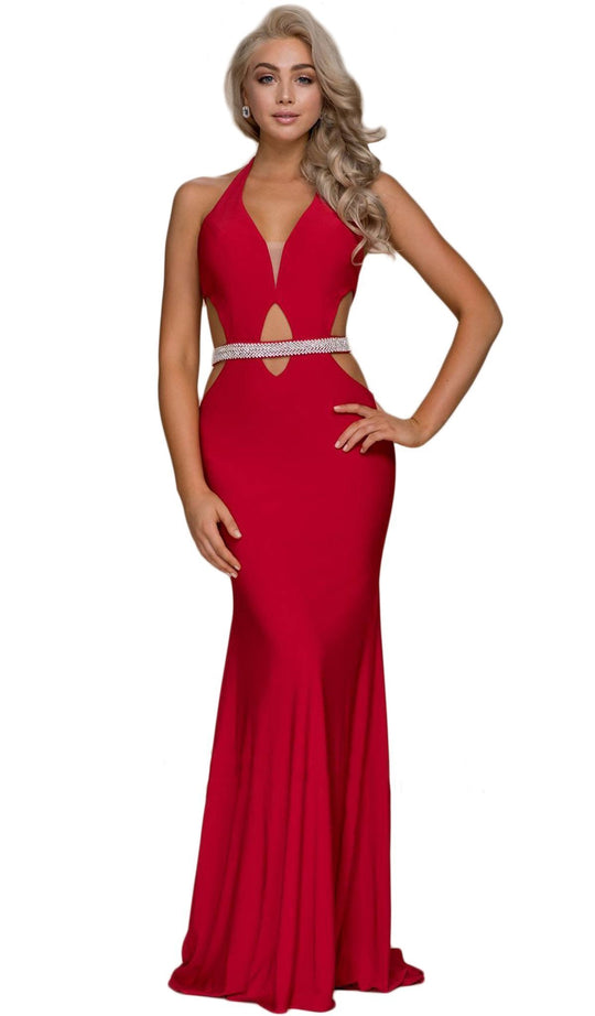 Halter V-neck Beaded Sheath Dress