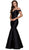 Plunge Detailed Off Shoulder Mikado Trumpet Evening Gown