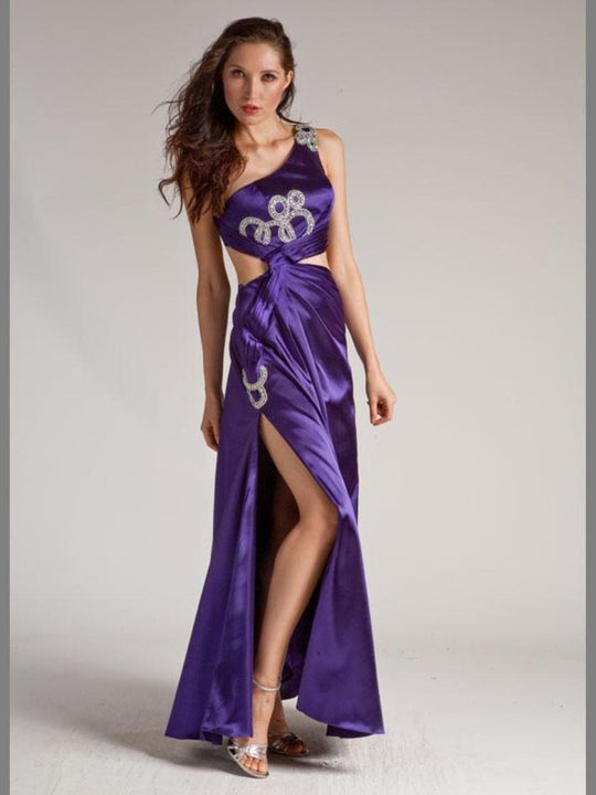 Colors Dress - 0325 Jeweled One Shoulder Sheath Dress In Purple