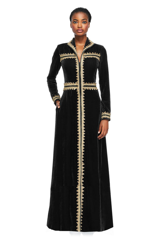 Tadashi Shoji - Collared V-Neck A-Line Dress In Black and Gold