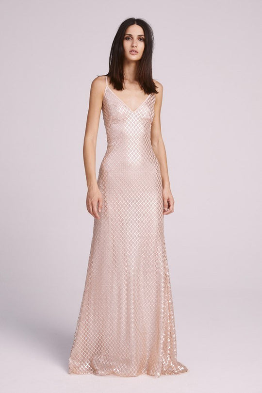 Tadashi Shoji - Thin Strap V-Neck Long Dress In Pink