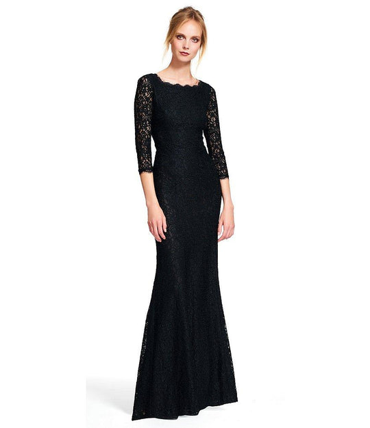 Adrianna Papell - Long Sleeves Lace Long Dress 91879130 in Black