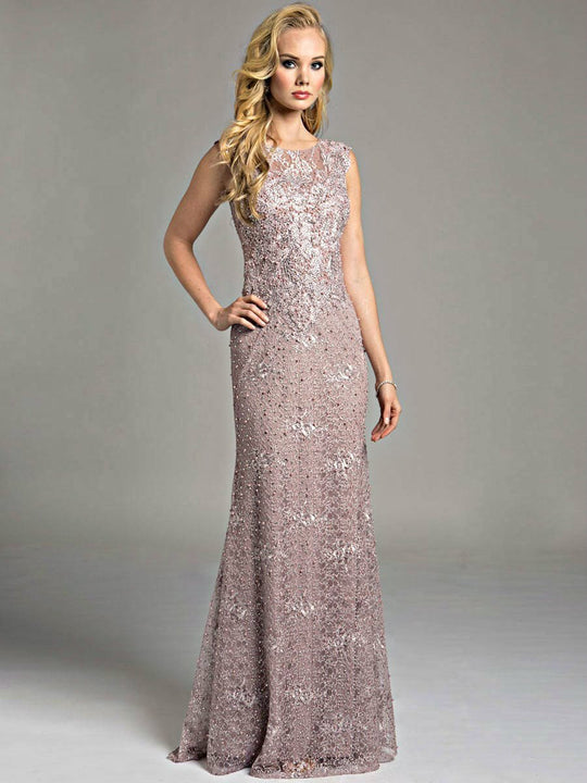 Lara Dresses - Beautiful Dusty Purple Lace Gown with Embellishments 33241 , Purple