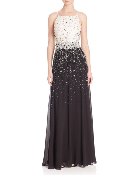 Aidan Mattox - Beaded Chiffon Long Dress MD2E201123 in White and Black
