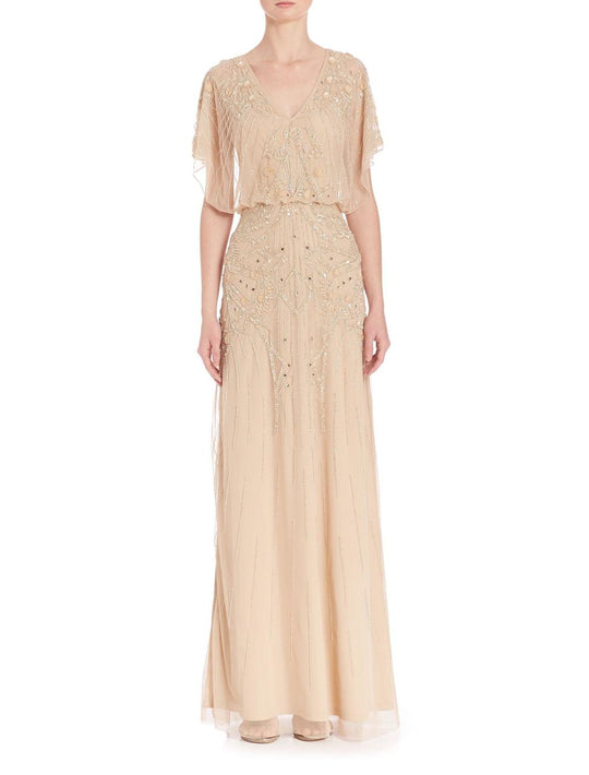 Aidan Mattox - Embellished V-Neck Dress 54468630 in Brown