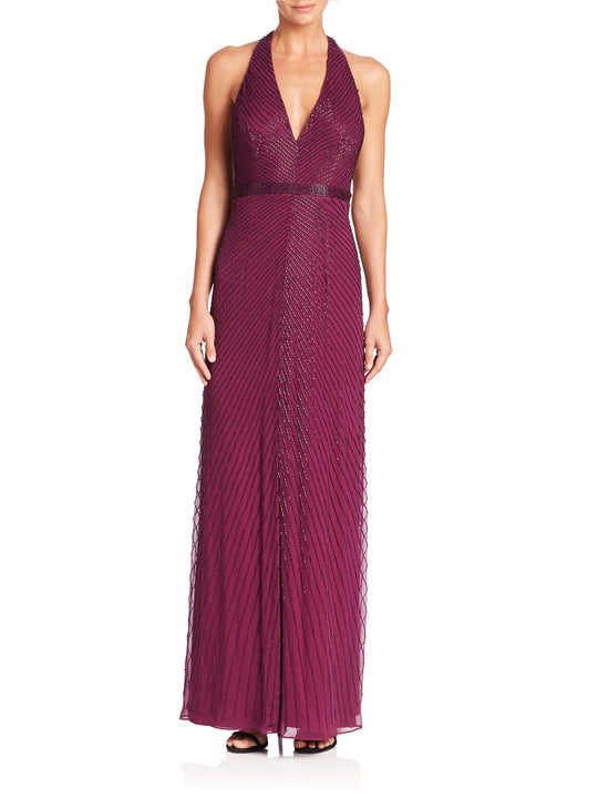 Aidan Mattox - 54473350 Halter Beaded Sheath Gown in Purple