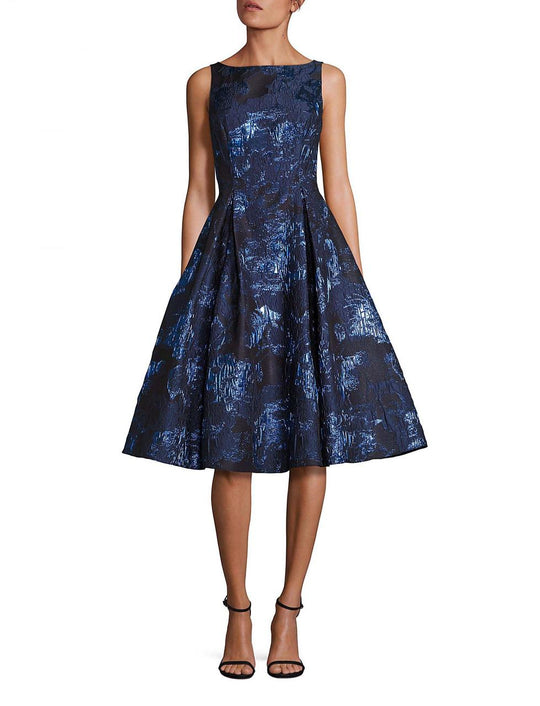 Aidan Mattox - Bateau Neckline Jacquard Cocktail Dress MD1E200218 in Blue