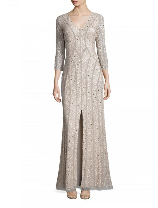 Aidan Mattox - V-Neckline Sequined Long Dress MD1E200486 in Neutral