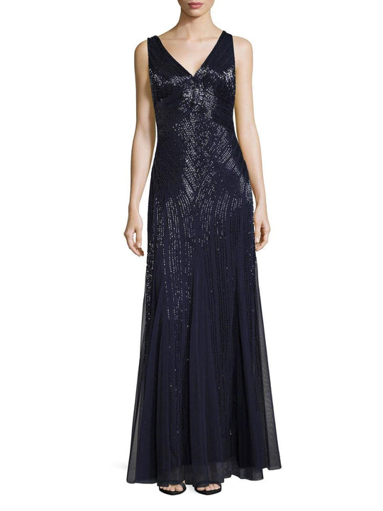 Aidan Mattox - V Neck Long Dress 54474240 in Black