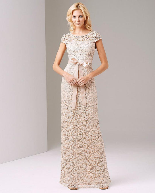 Adrianna Papell - Bateau Neckline Lace Evening Dress 81883990 in Neutral