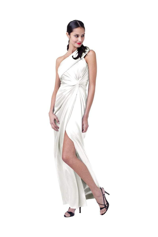 Adrianna Papell - 41839640 Pleated Asymmetric Sheath Dress in White