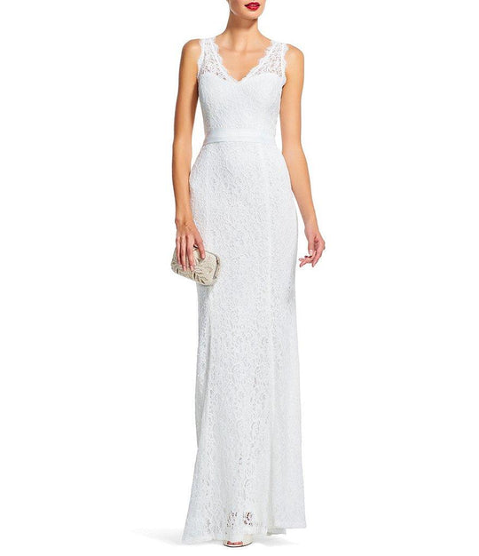 Adrianna Papell - Lace V-Neck Dress 91890120 in White