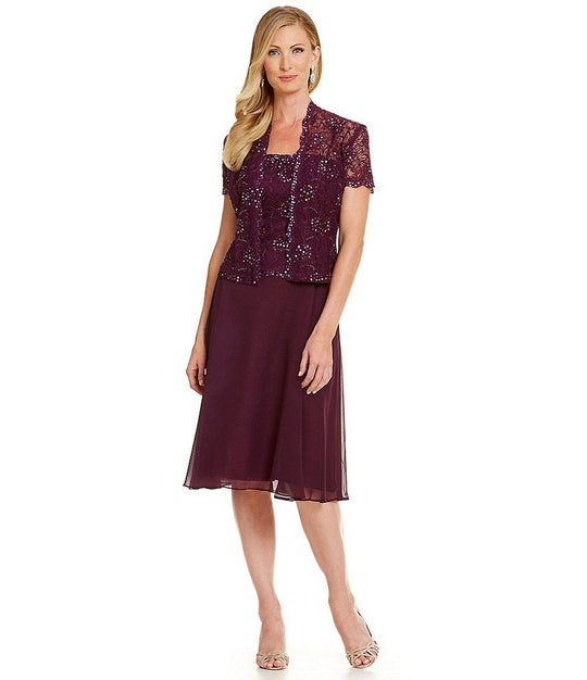 Emma Street - ES6729D Spaghetti Strap Dress with Lace Jacket in Purple